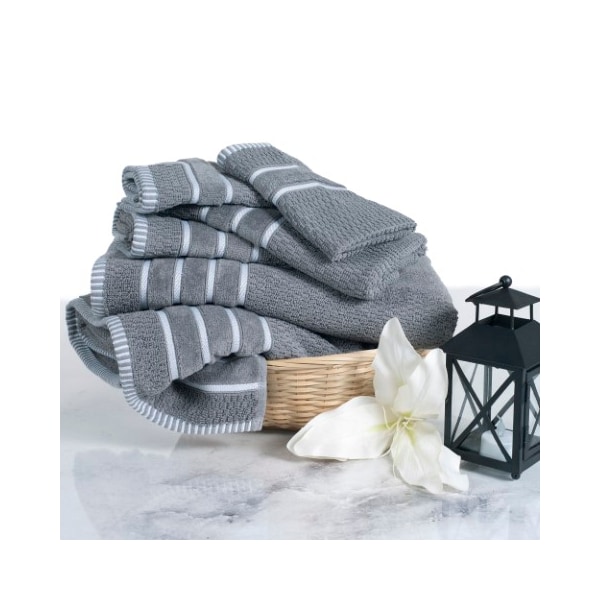 Hastings Home Combed Cotton Rice Weave 6-piece Set with 2 Bath Towels, 2 Hand Towels and 2 Washcloths, Silver Gray 328054KBU - main